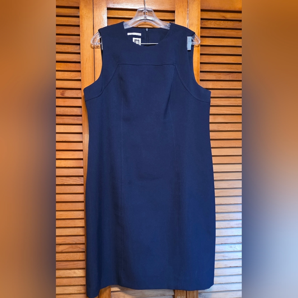Anne Klein Navy Blue Sleeveless Executive Collection Lined Sheath Dress 16